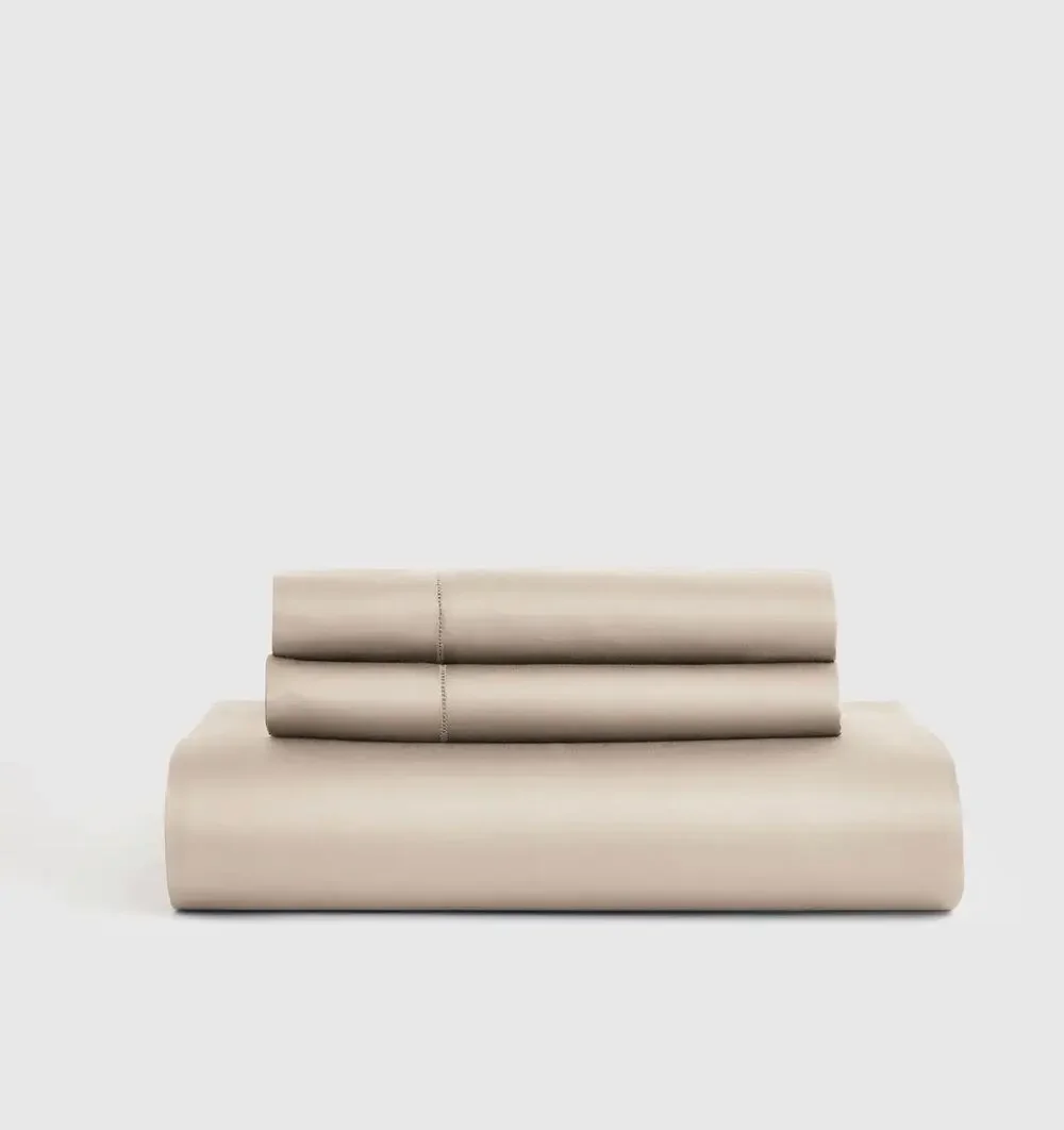 Quince Signature Giza Cotton Sateen Fitted King Sheet Set Sand